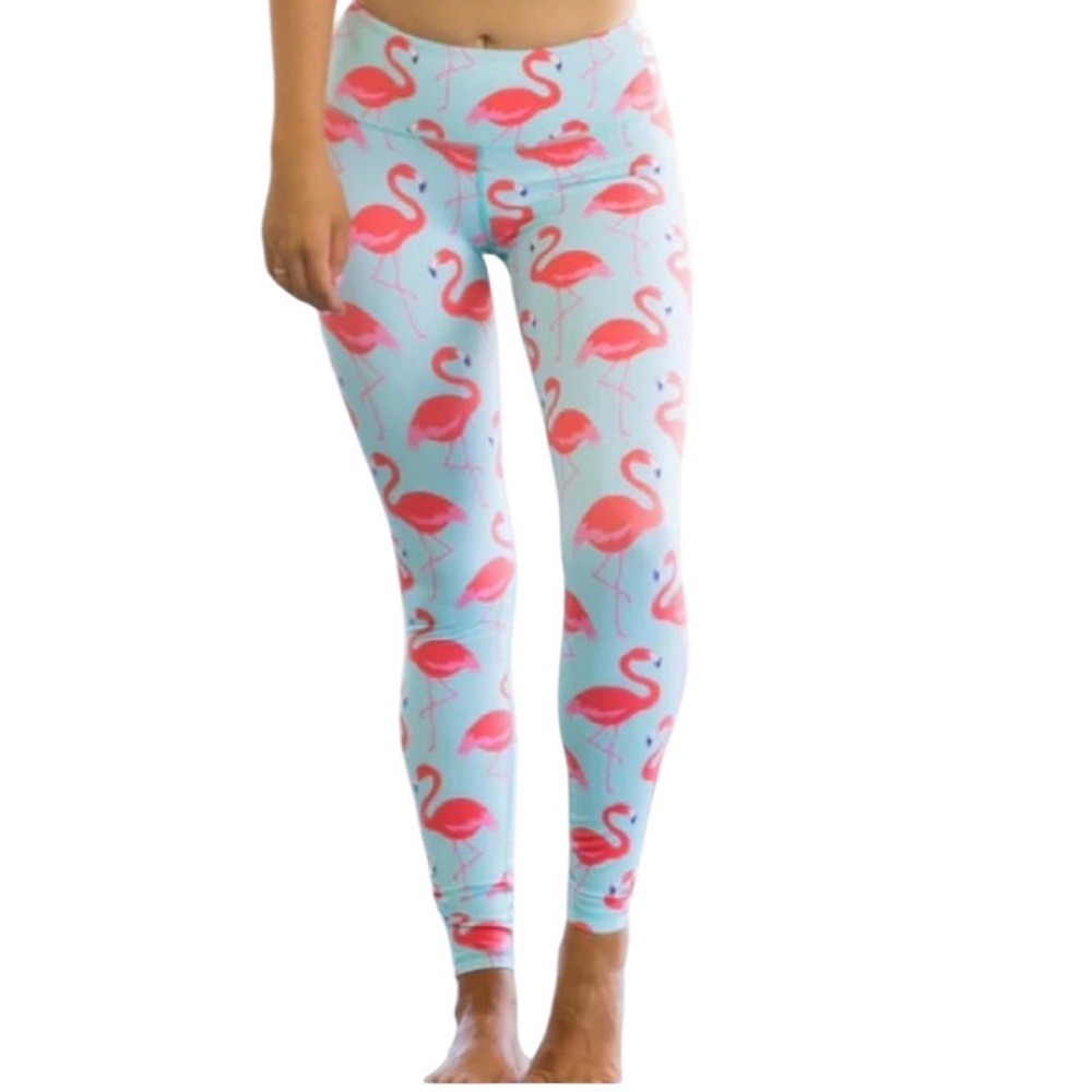 FLEXI LEXI Pink Flamingos Print Yoga Pilates Gym Workout Activewear Leggings M